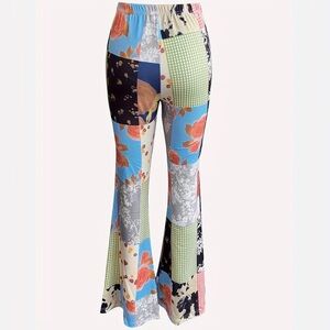 Forbidden Pant Casual Patchwork Print Bellbottoms Flare Pants